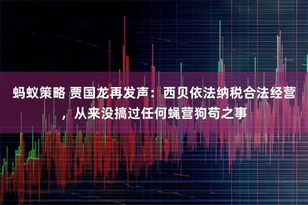 蚂蚁策略 贾国龙再发声：西贝依法纳税合法经营，从来没搞过任何蝇营狗苟之事
